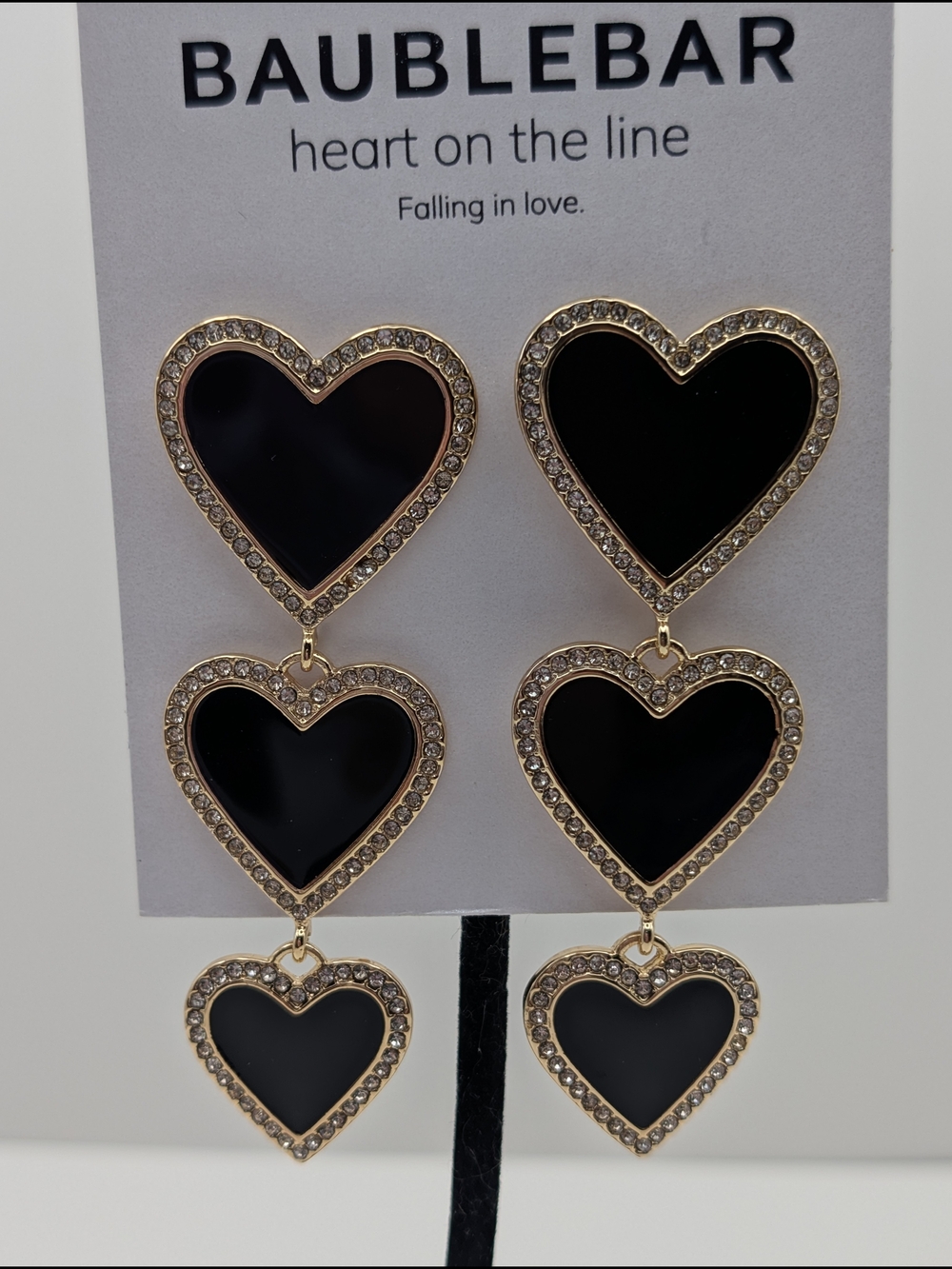 BaubleBar Black and Gold Triple Heart Drop Earrings